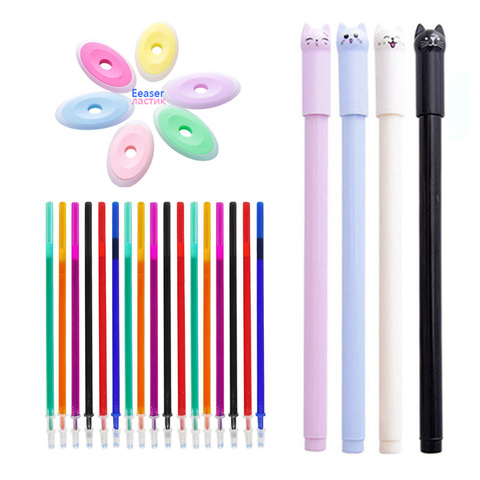 15pcs/lot Cartoon Cat Erasable Pen Washable Handle Colored Ink Erasable Gel Pen Refill Rods For School Office Writing Stationery ► Photo 1/6