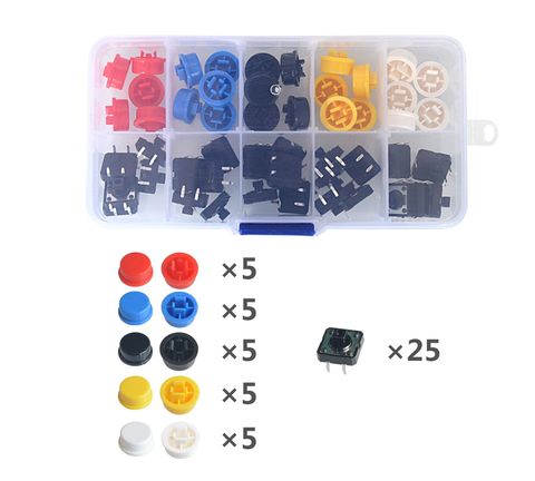 5 Colors 12*12*7.3MM Micro Switch Button Tact Cap Tactile Push Button Switch Momentary 25Pcs/Set ► Photo 1/2