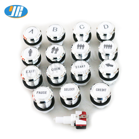 CHROME Silver Plated 12v illuminated LED Arcade Push Button With Micro Switch COIN START SELECT CREDIT PAUSE EXIT ► Photo 1/6