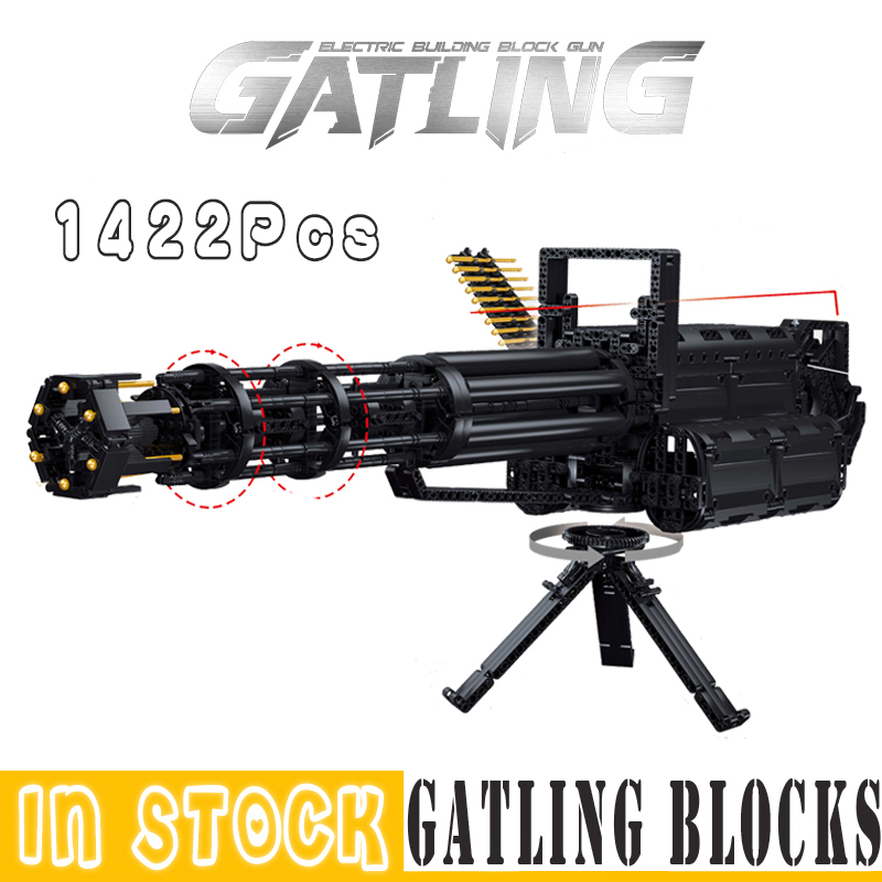 NEW 1422Pcs Military Gatling Power Machine Gun Weapon Building Blocks Bricks Toy 