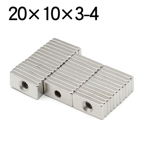 5/10/20/50/100 Pcs 20x10x3-4 Block NdFeB Neodymium Magnet N35 Super Powerful imanes Permanent Magnetic 20 x 10 x3 Hole 4 ► Photo 1/6