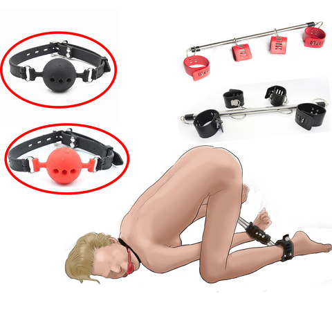 BDSM Spreader Bar Handcuffs Ankle Cuffs,FULL Silicone Gag Ball Restraints,Bondage Set,Sex Toys For Couples ► Photo 1/6