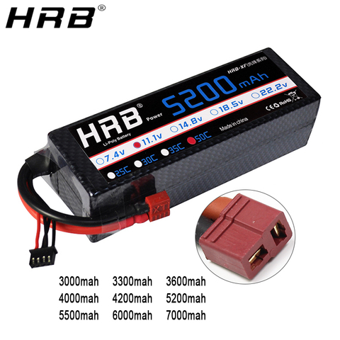 HRB 3S 11.1V Lipo Battery 3000mah 3300mah 3600 4000mah 4200 5200mah 6000mah 7000mah T Deans XT60 TRX Plug RC Car Parts Hard Case ► Photo 1/6