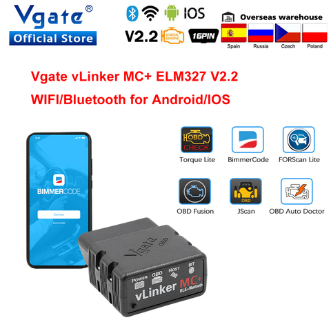 Vgate vLinker MC+ ELM327 wifi Car Scanner OBD2 Auto Bluetooth 4.0 Diagnostic Tool for Android/IOS ELM 327 OBD 2 ODB2 Bimmercode ► Photo 1/1