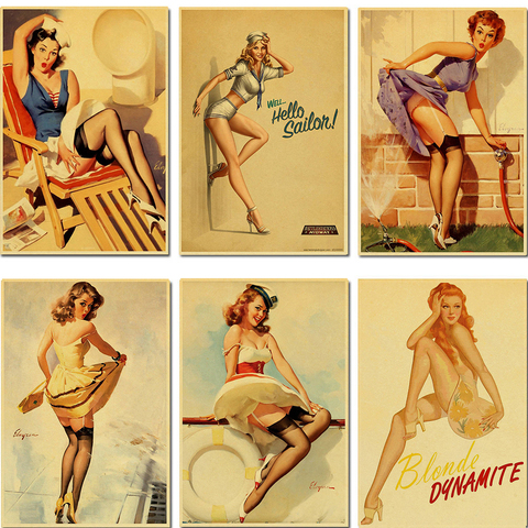 New World War II Pin Up sexy girl high quality Retro Poster Vintage poster Wall Decor For Home Bar Cafe ► Photo 1/6