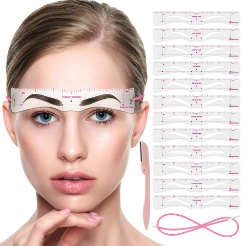 14 Pcs Grooming Shaping Balanced Template Eyebrow Makeup Magic Eye Brow Class Drawing Guide Eyebrow Stencil Card Template Helper ► Photo 1/6