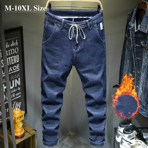 Plus Size 7XL 8XL 9XL 10XL Winter Men's Jeans Thick Fleece Warm Harem Pants Male Fashion Casual Streetwear Large Pocket Trousers ► Photo 1/6