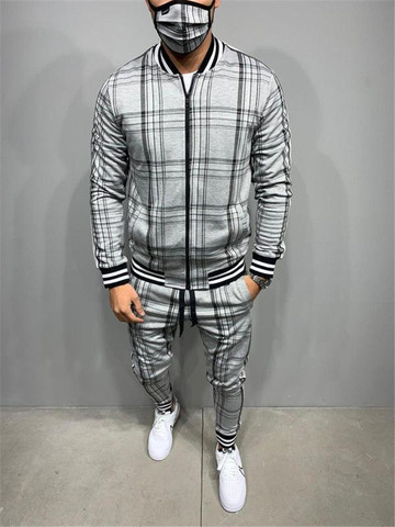 Plaid Printed Loose Suit Couple Clothes Fashion Tracksuit Grey Tracksuit Fullset Black Pink Faded Tracksuit Full Set Tracksuit ► Photo 1/6