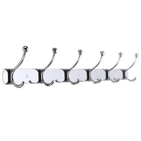 1 Pcs 45cm Durable 6 Hooks Silver Stainless Steel Coat Clothes Door Holder Rack Hook For Kitchen Wall Hanger Alitools - Stainless Steel Wall Rack With Hooks