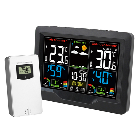 FanJu Weather Station Temperature Humidity Meter Sensor Alarm Trend Forecast Mold Risk Level Comfort Level Digital Watch Tools ► Photo 1/6