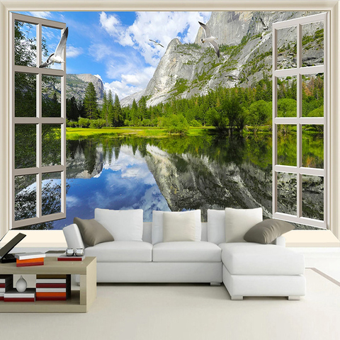 Custom Photo Mural Wallpaper 3D Window Nature Landscape Wall Painting Wallpapers Living Room Bedroom Decoration Papel De Parede ► Photo 1/6