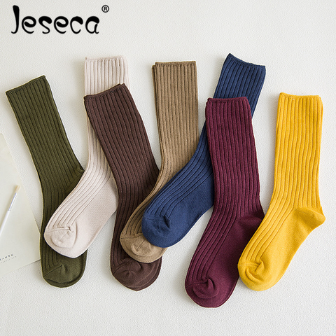 Jeseca New Fashion Women Stockings Cotton Thick Autumn Winter Stockings Free Size Below Knee Girls Student School Long Sox ► Photo 1/6