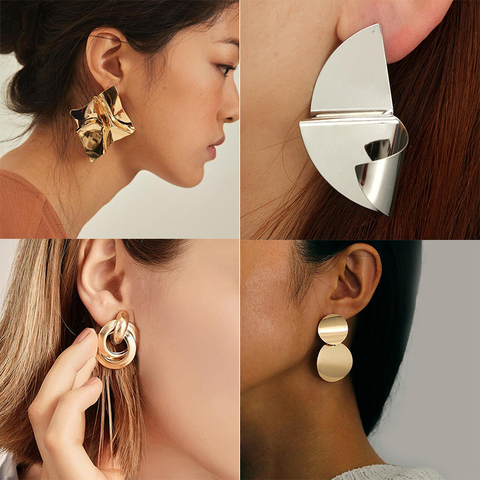 Gold Color Metal Drop Earrings Irregular Hollow Heart Pendants Earrings Twisted Geometric Personality Earrings for Women ► Photo 1/6