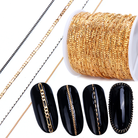 1m Nail Art Alloy Metal Chains Gold 3D Charms Decoration Studs Spangles Punk Snake Bone Strass Manicure Jewelry Accessory JI780 ► Photo 1/6