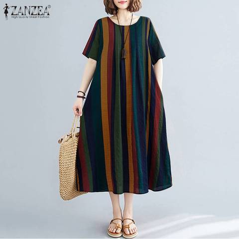 Kaftan Striped Dress Women's Summer Sundress ZANZEA 2022 Casual Short Sleeve Vestidos Female Baggy Robe Femme Plus Size 5XL 7 ► Photo 1/6