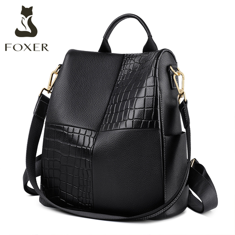 FOXER Genuine Leather Women's Backpack Large Capacity Travel Rucksack Ladies Soft  Business Satchel Female Casual Shoulder Bags ► Photo 1/6