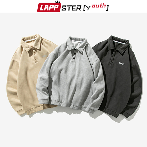 LAPPSTER-Youth Men Solid Korean Harajuku Patchwork Hoodies 2022 Autumn Pullover Casual Sweatshirts Turndown Collar Clothing ► Photo 1/6