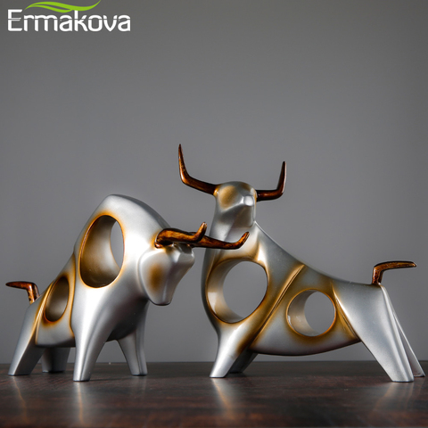 ERMAKOVA Cattle Statue Ox Home Decor Living Room Bull Sculpture Wine TV Cabinet Ornament Crafts Abstract Animal Figurine ► Photo 1/6