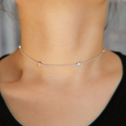 delicate dainty cz necklace 925 sterling silver aaa+ cz drop short layer choker necklace for girls dot mini cz charm boho jewelr ► Photo 1/6