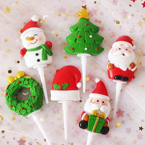 New 2022 Merry Christmas Cupcake Topper Christmas Santa Claus Resin Cake Topper For Christmas Party Cake Xmas Home Decorations ► Photo 1/6