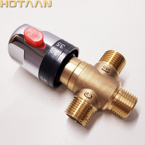 HOTAAN Solar Brass Thermostatic Mixing Valve, Pipe Thermostat Valve, Control the Mixing Water Temperature ► Photo 1/6