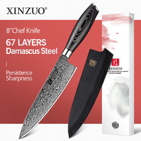 XINZUO 8'' inches Chef Knife Gyutou Knife Japanese VG10 Damascus Kitchen Knives Stainless Steel Butcher Knife Pakka wood Handle ► Photo 1/1
