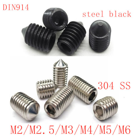 50pcs M2.5 M3 M4 M5 M6 DIN914 304 stainless Black grade 12.9 steel Hex Hexagon Socket Cone Point Grub Set Screw Tapered End Bolt ► Photo 1/6