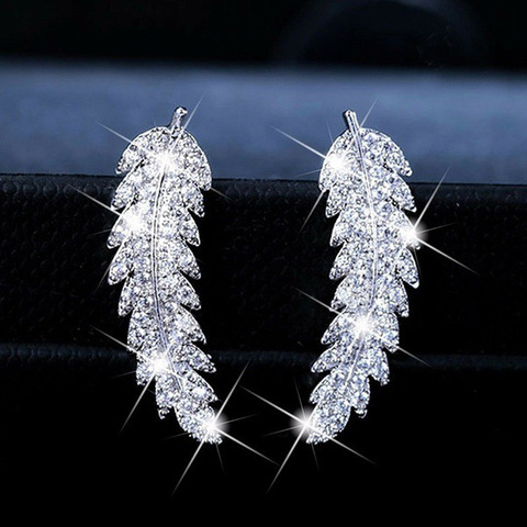 Huitan Trendy Luxury Leaf Stud Earrings For Women Romantic Accessories For Girls Micro Paved CZ Earrings Jewelry Wholesale ► Photo 1/6