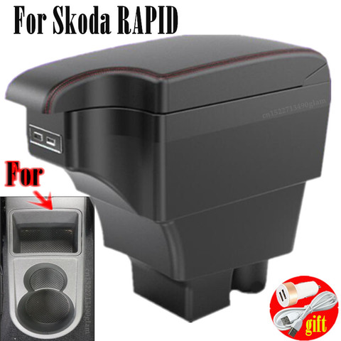 For Skoda RAPID Armrest Rapid Retrofit parts dedicated Car Armrest box Center Storage box car accessories Interior with 6USB ► Photo 1/6