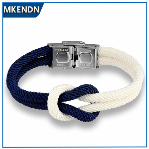 MKENDN Hot Sale High Quailty Men Women Macaron Color Knot Leather Stainless Steel Buckle Navy Style Friendship Jewelry Pulseras ► Photo 1/6