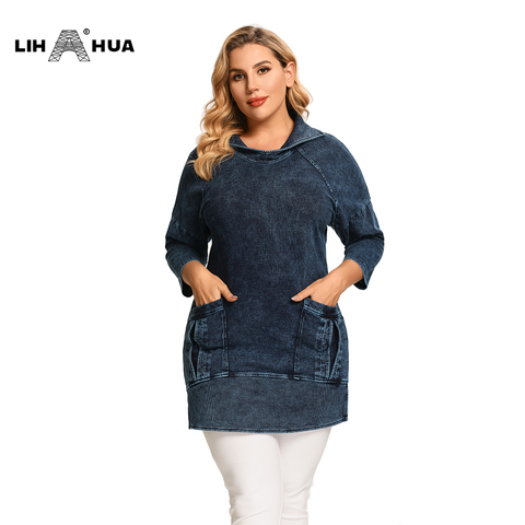 LIH HUA Women's Plus Size Casual Long Style Slim Denim Jacket for Woman Premium Stretch Knitted Denim ► Photo 1/6