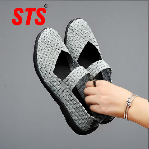 STS New Women Shoes Summer Casual Shoes Flats Breathe Female Woven Walking Shoes Slip On Lady Loafers Handmade Shoes Size 35-40 ► Photo 1/6