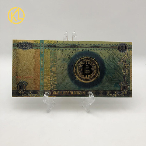 1pc Colorful Gold Plated banknot ONE Hundred BITCOIN plastic Money with UV light Fake Money Souvenir Home Decoration ► Photo 1/6