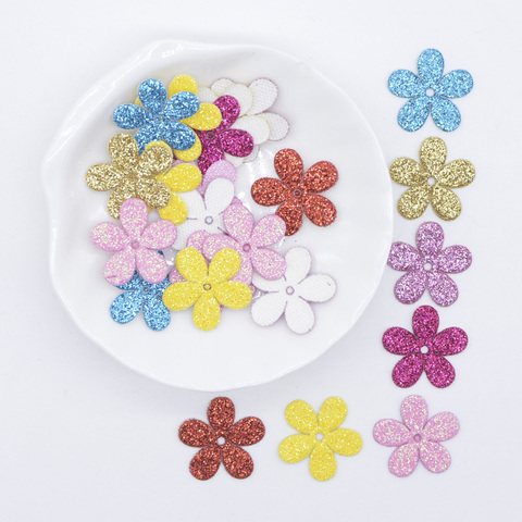 100Pcs/lot Mixed Glitter Leather Flower Shape Appliques for DIY Clothes Craft Sewing Supplies Headwear Hat Decor Accessories C21 ► Photo 1/4