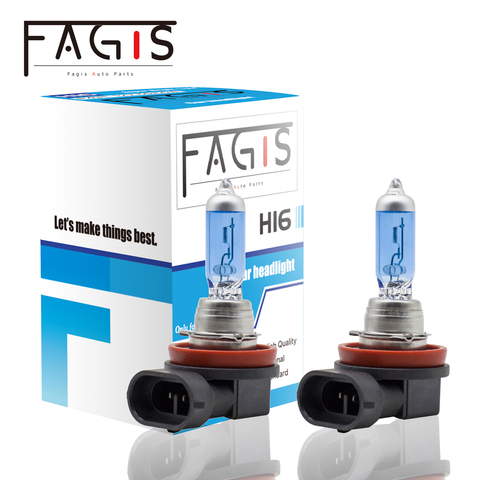 Fagis 2 Pcs H16 12V 19W Super White PGJ19-3 Car Headlight 4800K Auto Halogen Bulb Car Lights Blue Quartz Glass ► Photo 1/6