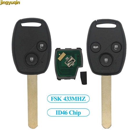 jingyuqin FSK 433MHZ ID46 Chip Remote Control Car Key For Honda CR-V CRV Civic Insight Ridgeline Accord 2003 2008 2009 2/3 BTN ► Photo 1/3