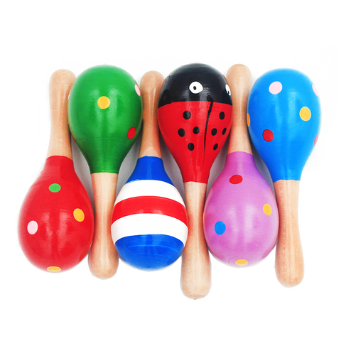 1Pc 12x4cm Infant & Toddlers Wood Sand Hammer Wooden Maraca Rattles Sand Hammer Kids Musical Party Favor Child Baby Shaker Toy ► Photo 1/6