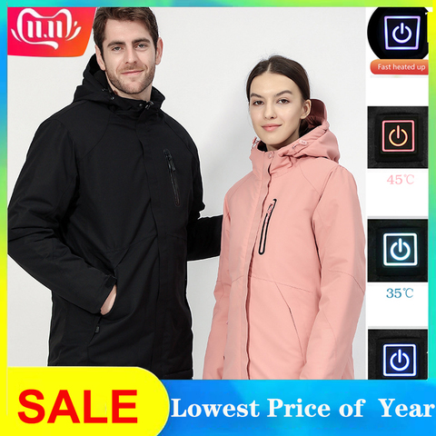 Couple USB Heated Jacket Men Women Waterproof Jacket Men Down Cotton Hiking Jacket Winter Thermal Plus Size Heated Clothing ► Photo 1/6