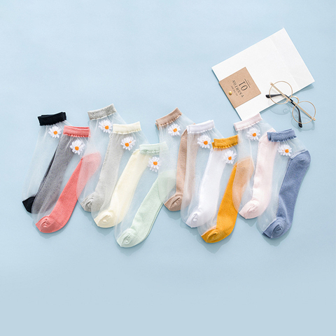 2022 Women Girls Daisy Ankle Socks Summer Ultrathin Sweet Candy Color Transparent Breathable Comfortable Elastic Cotton Socks ► Photo 1/6