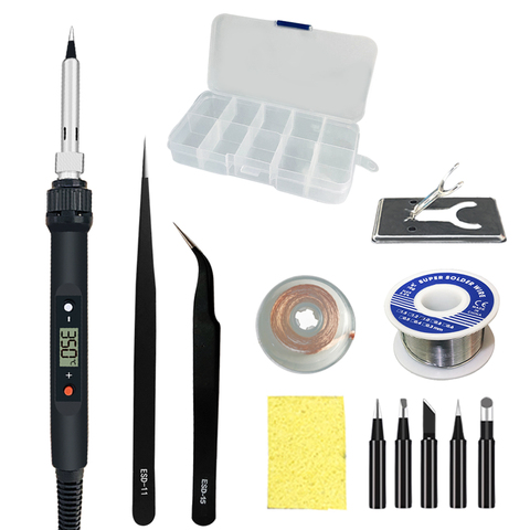 Soldering iron kit adjustable temperature  80W LCD solder welding tools Ceramic heater soldering tips Tweezers soldering wire ► Photo 1/6