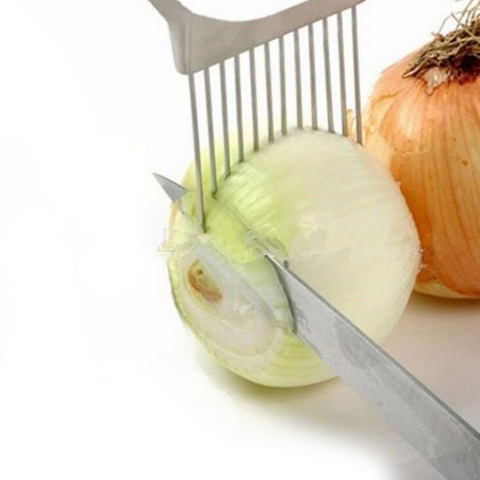 1PC Easy Onion Slicer Fork Stainless Steel Onion Needle Vegetable Fruit  Handheld Knife Cutter