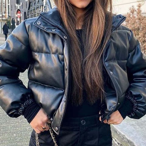 VITryst-Women Fold-Collar Winter Zip Top Outwear Leather Leather Coat Jacket 