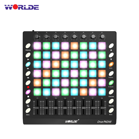 WORLDE PAD48 Portable USB MIDI Drum Pad Controller 48 RGB Backlit Pads 8 Knobs 16 Buttons 8 Sliders with USB Cable ► Photo 1/6