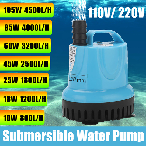 10/18/25/45/60/85/105W Submersible Water Pump 800-4500L/H 220V Aquarium Fish Pond Tank Spout Marin Temperature Control Clean ► Photo 1/6