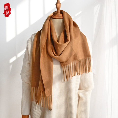 Camel wool scarf women narrow small cashmere scarves tassel men soft fashion thin warm solid color shawl gift for ladies girl ► Photo 1/6