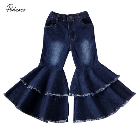 2022 Baby Clothing Toddler Baby Kids Children Girl Clothes Bell Bottom Flare Denim Jeans Pants Layered Leggings Trousers 2-7T ► Photo 1/6