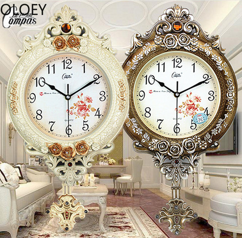 Silent Swing Large Wall Clock Vintage European Retro Shabby Chic Garden Art Decoration Living Room Wall Clock Modern Design 2022 ► Photo 1/6