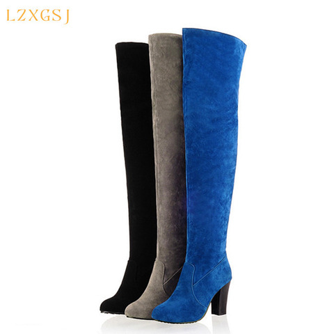 Women's Over Knee High Boots Suede Square Heel Shoes Woman Black High Heels Boots Female Spring Fashion Long Boot Plus Size 43 ► Photo 1/6