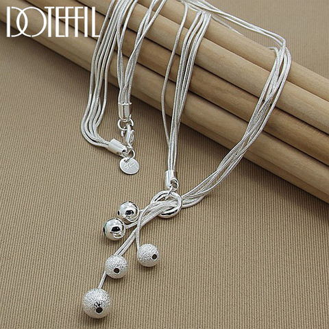 DOTEFFIL 925 Sterling Silver Five Snake Chain Frosted Smooth Bead Ball Necklace For Women Wedding Engagement Fashion Jewelry ► Photo 1/6
