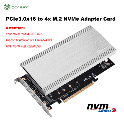 IOCREST 4 Ports M.2 NVMe to Pcie 3.0 X16 riser controller Adapter Card Only Support Bifurcation Motherboards ► Photo 1/1